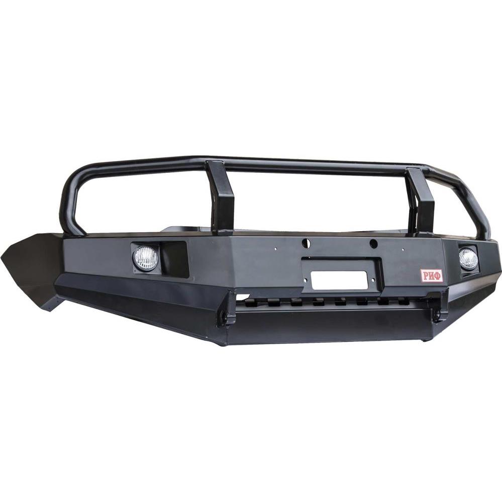 Бампер РИФ передний Mitsubishi L200 2005-2015/Pajero Sport 2009-2015 с доп. фарами, защитной дугой и защитой бачка омывателя