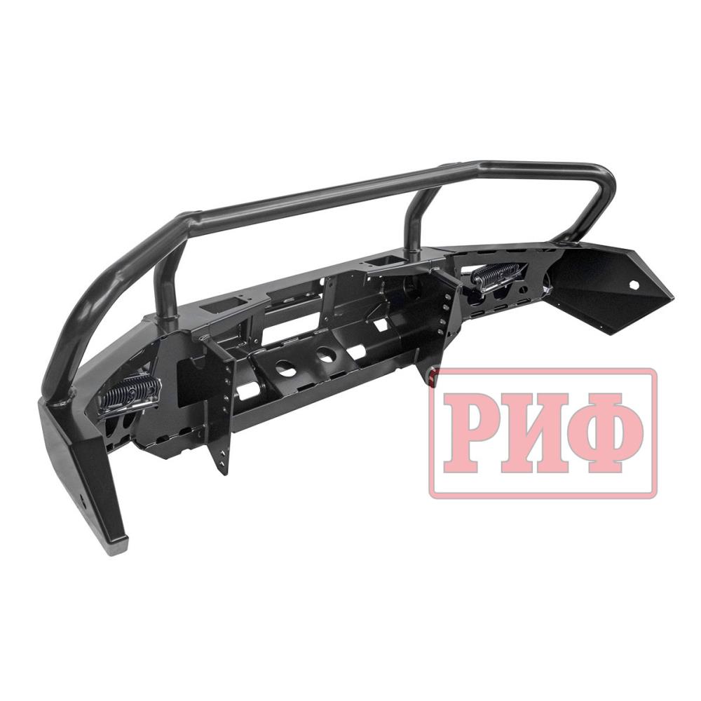 Бампер РИФ силовой передний Mitsubishi Pajero Sport 2015+ с доп. фарами (арт. B0205), защитной дугой, защитой бачка омывателя, под парктроник