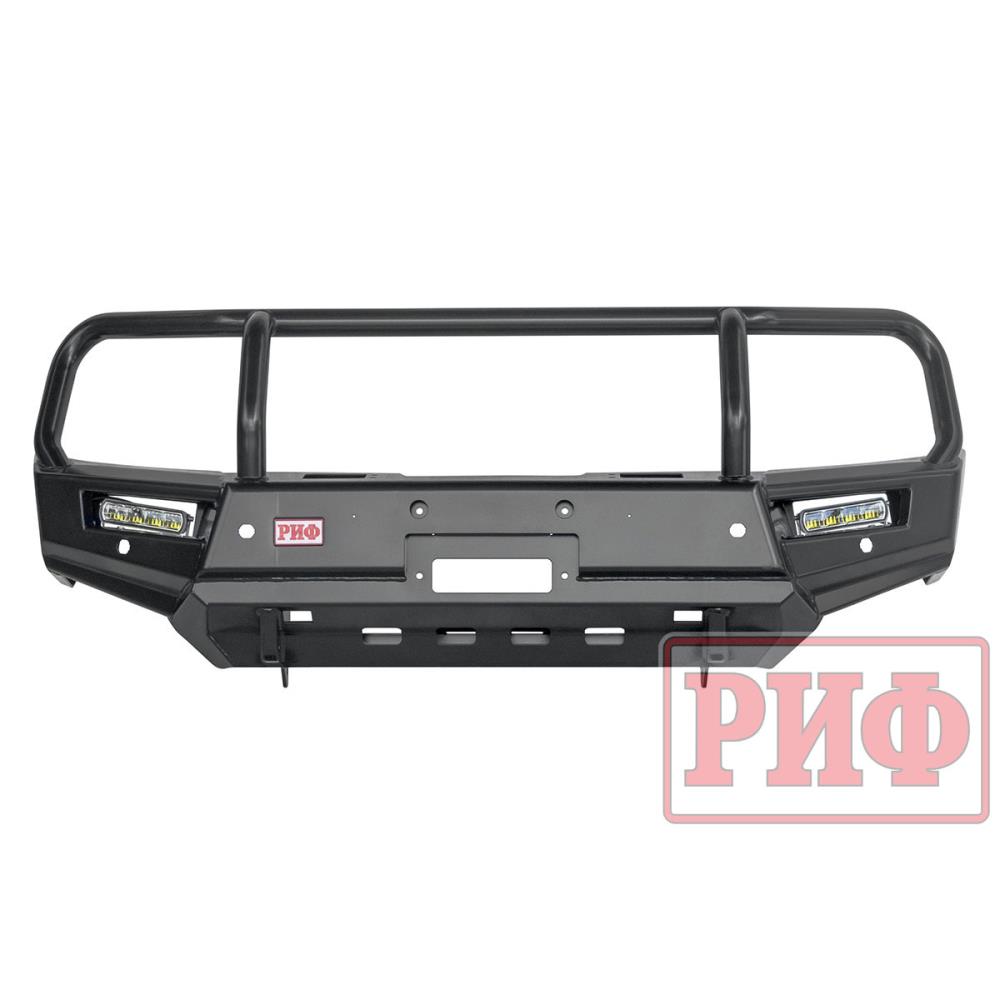 Бампер РИФ силовой передний Mitsubishi Pajero Sport 2015+ с доп. фарами (арт. B0205), защитной дугой, защитой бачка омывателя, под парктроник