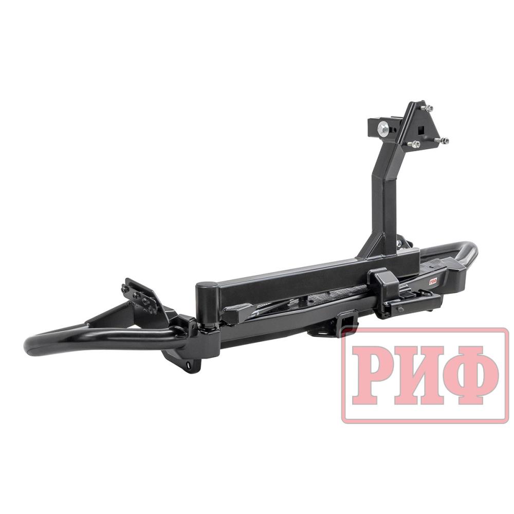 Бампер РИФ силовой задний Mitsubishi Pajero Sport 2015+ c квадратом под фаркоп, калиткой, подсветкой номера