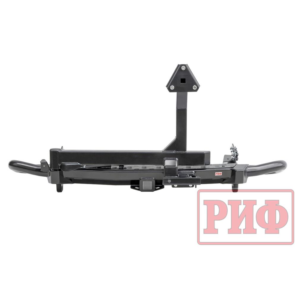 Бампер РИФ силовой задний Mitsubishi Pajero Sport 2015+ c квадратом под фаркоп, калиткой, подсветкой номера