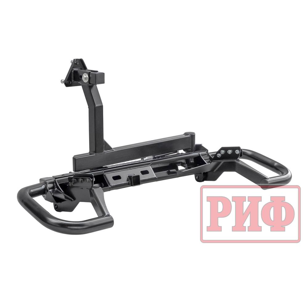 Бампер РИФ силовой задний Mitsubishi Pajero Sport 2015+ c квадратом под фаркоп, калиткой, подсветкой номера