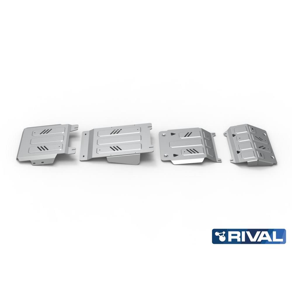 Комплект защит радиатор + картер + КПП + РК + комплект крепежа, RIVAL, Алюминий, Mitsubishi L200 2015-, V - 2.4d; 2.4d H.P./Mitsubishi Pajero Sport 2016-, V - 3.0; 2.4d./Fiat Fullback 2016-, V - 2.4d