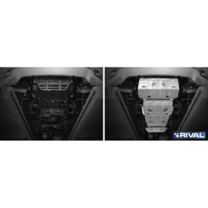 Комплект защит радиатор + картер + КПП + РК + комплект крепежа, RIVAL, Алюминий, Mitsubishi L200 2015-, V - 2.4d; 2.4d H.P./Mitsubishi Pajero Sport 2016-, V - 3.0; 2.4d./Fiat Fullback 2016-, V - 2.4d