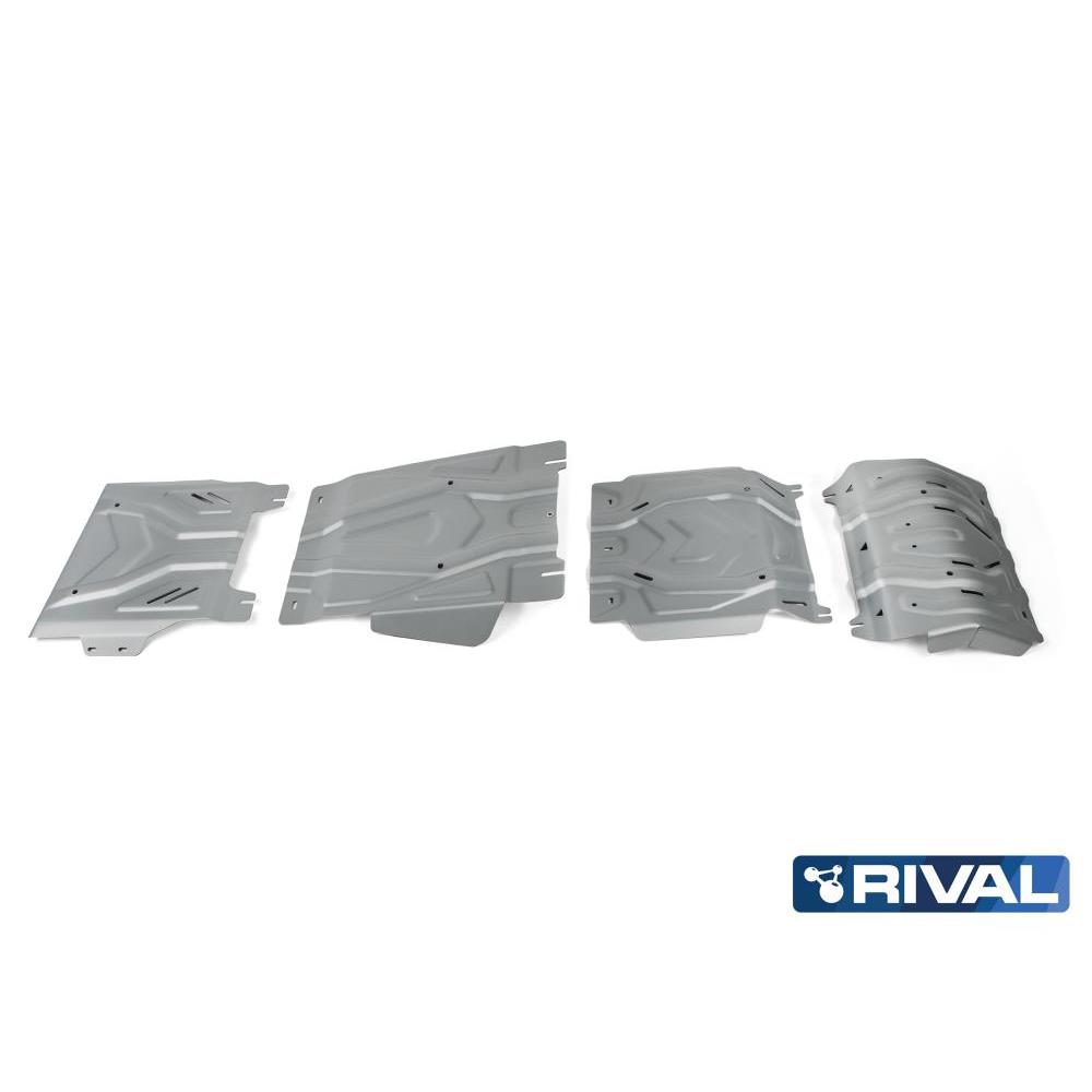 Комплект защит радиатор + картер + КПП + РК + комплект крепежа, RIVAL, Алюминий, Mitsubishi L200 2015-, V - 2.4d; 2.4d H.P./Mitsubishi Pajero Sport 2016-, V - 3.0; 2.4d./Fiat Fullback 2016-, V - 2.4d