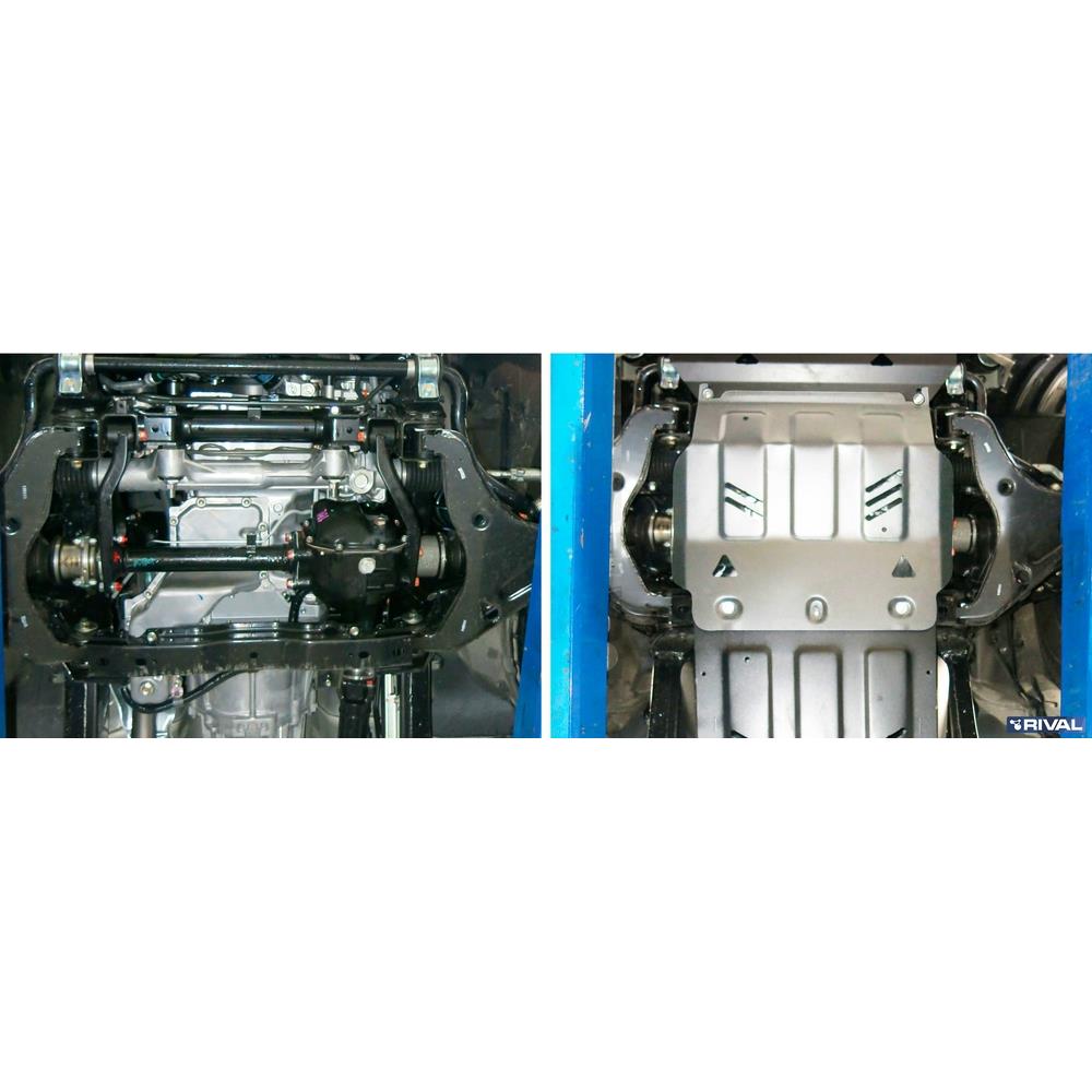 Защита картера + комплект крепежа, RIVAL, Алюминий, Mitsubishi L200 2015-, V - 2.4d; 2.4d H.P./Mitsubishi Pajero Sport 2016-, V - 3.0; 2.4d./Fiat Fullback 2016-, V - 2.4d