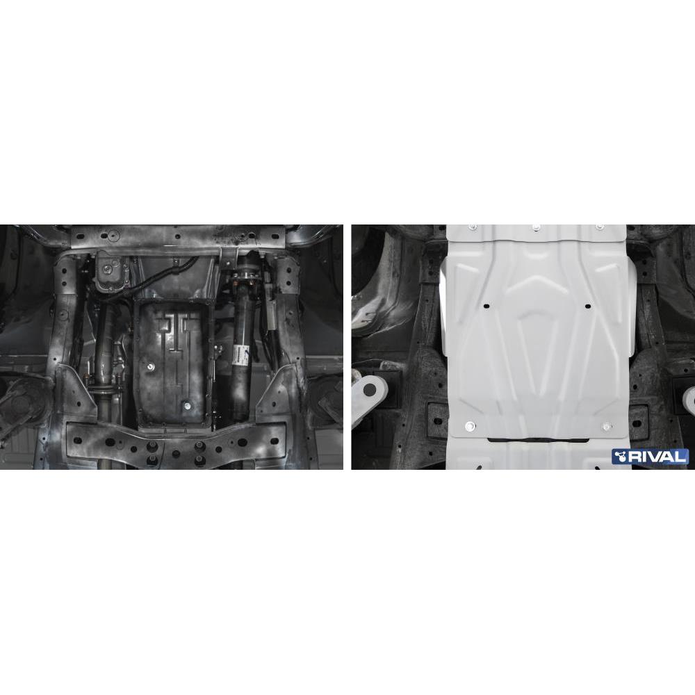 Защита КПП + комплект крепежа, RIVAL, Алюминий, Mitsubishi L200 2015-, V - 2.4d; 2.4d H.P./Mitsubishi Pajero Sport 2016-, V - 3.0; 2.4d./Fiat Fullback 2016-, V - 2.4d